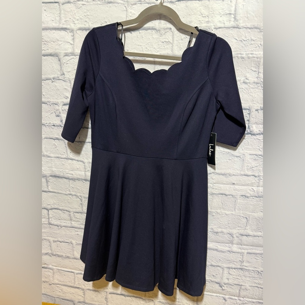 Lulu’s Scalloped Neck Dress, Navy, Size Large